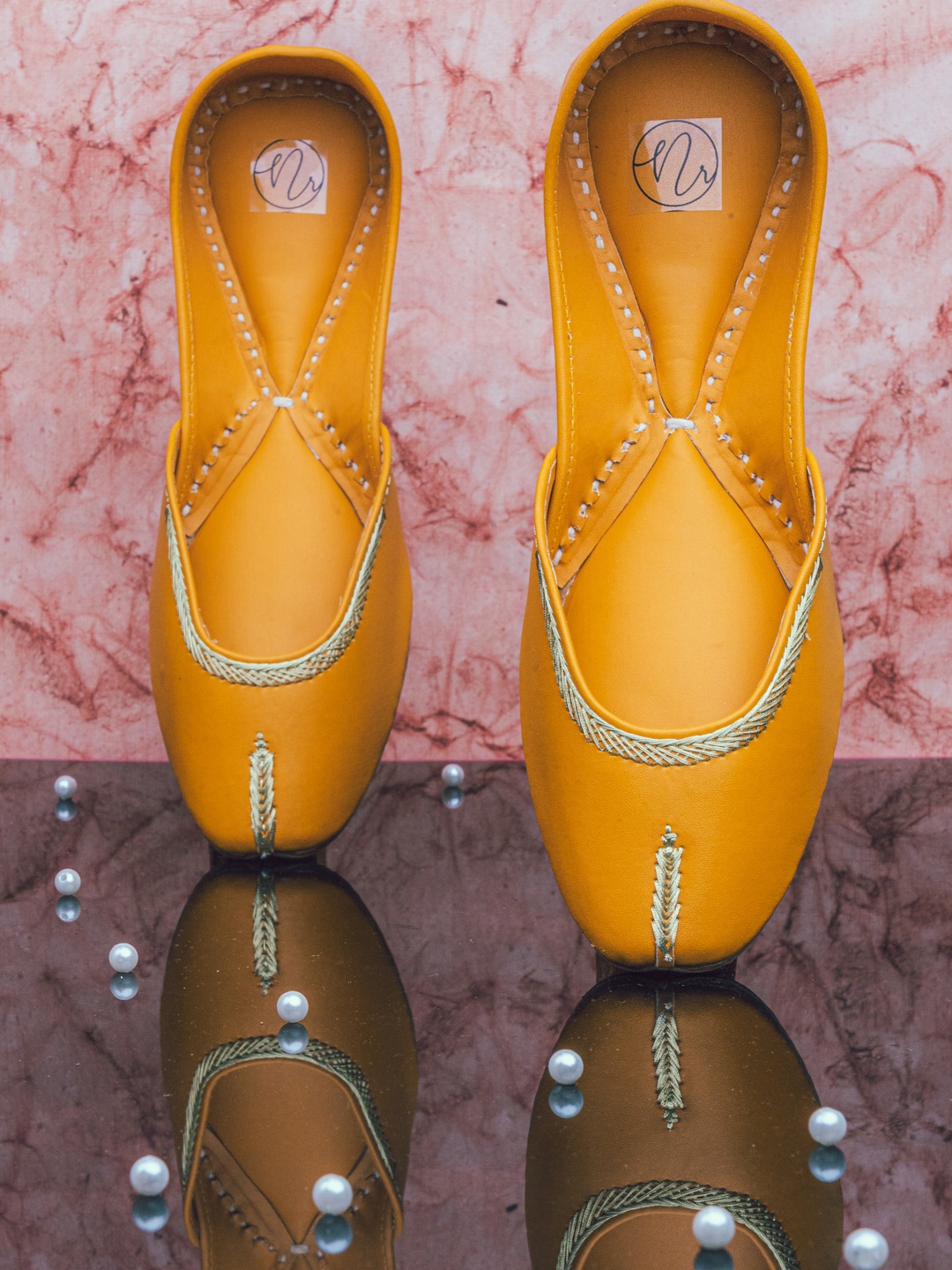 

NR By Nidhi Rathi Women Yellow Embellished Ethnic Mojaris Flats
