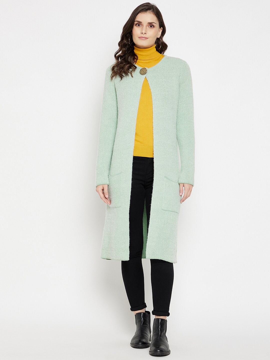 

Madame Women Green Solid Front Open Long Sweater