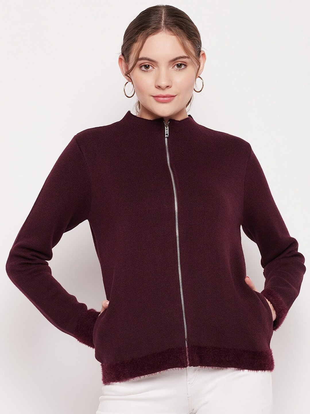 

Madame Women Purple Front Open Sweater