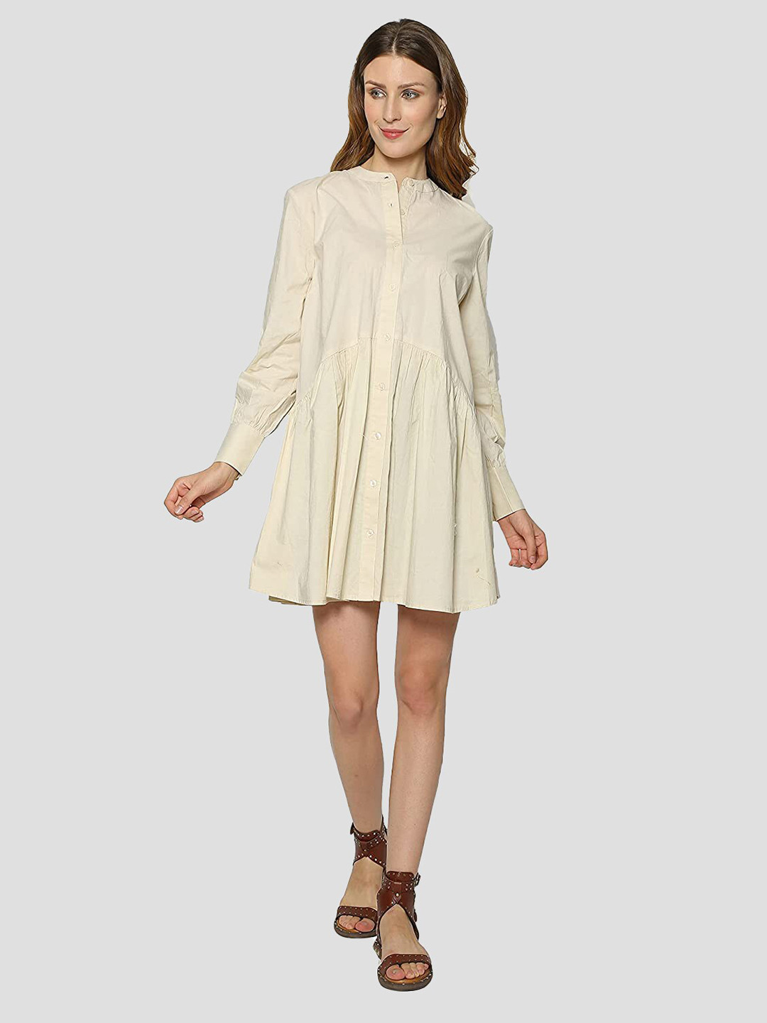 

DRIRO Women Cream-Coloured A-Line Mini Dress