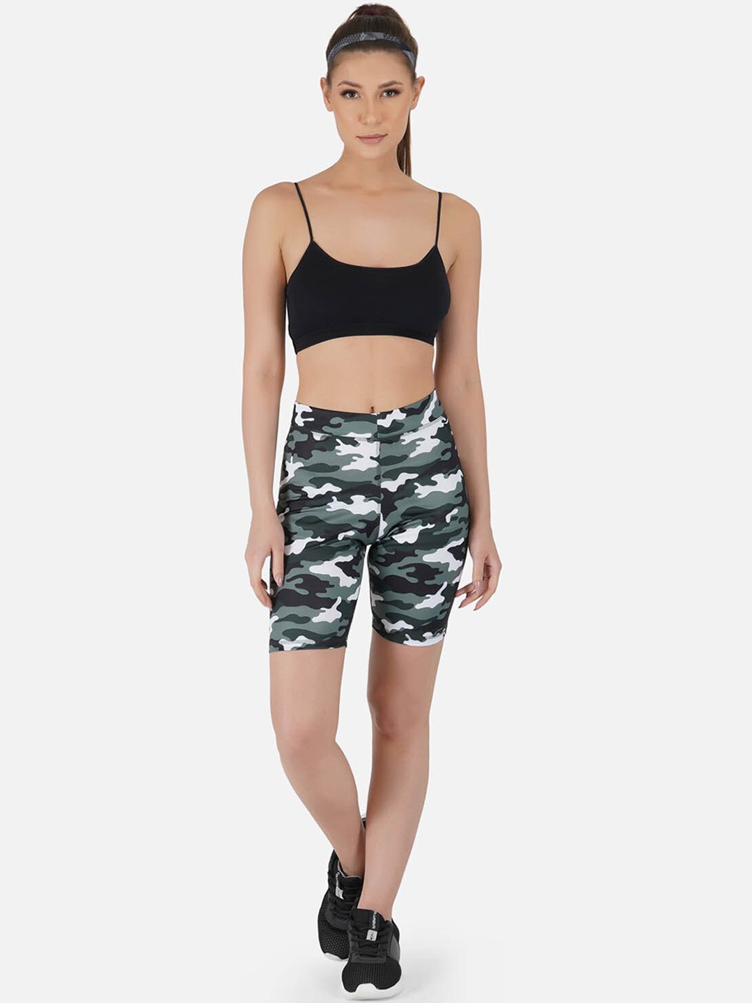 

IMPERATIVE Women Olive Green Camouflage Printed Slim Fit Cycling Sports Shorts