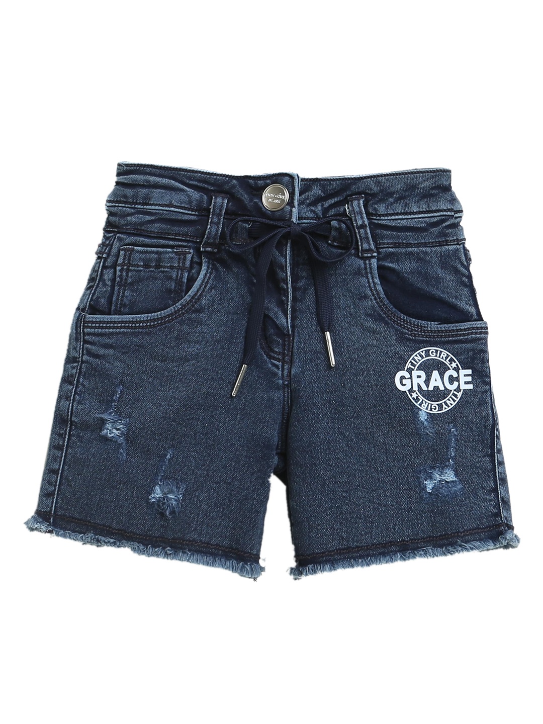 

Tiny Girl Girls Blue Solid Regular Fit Denim Shorts