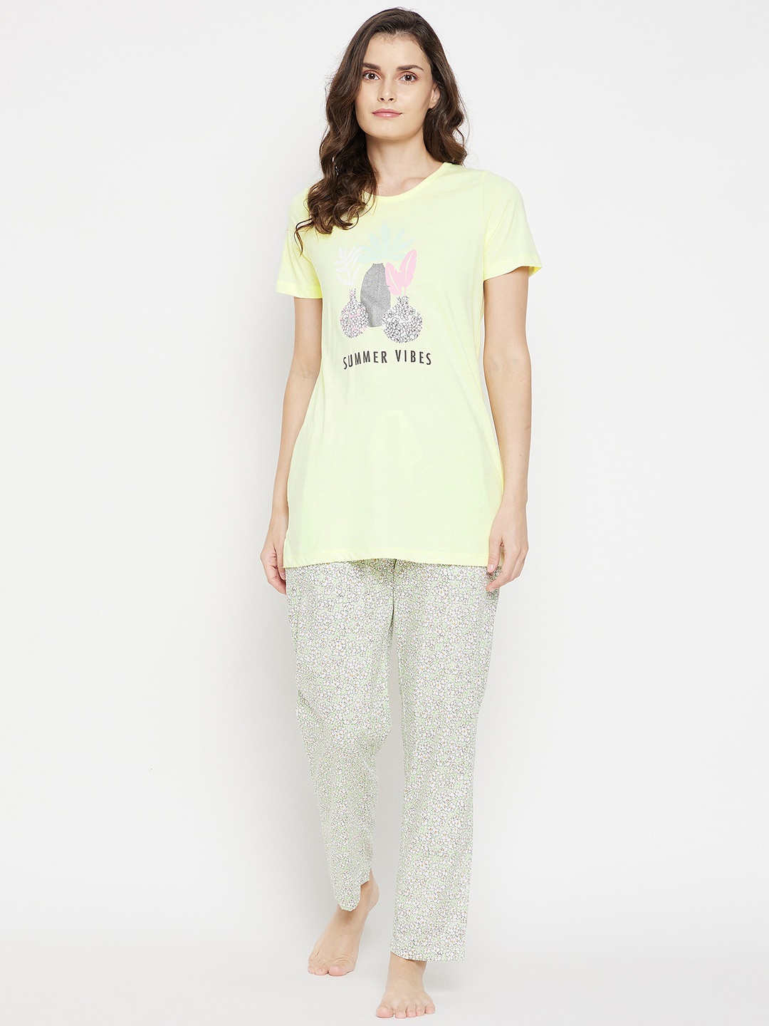 

MADAME M SECRET Women Green & Yellow Printed Night suit