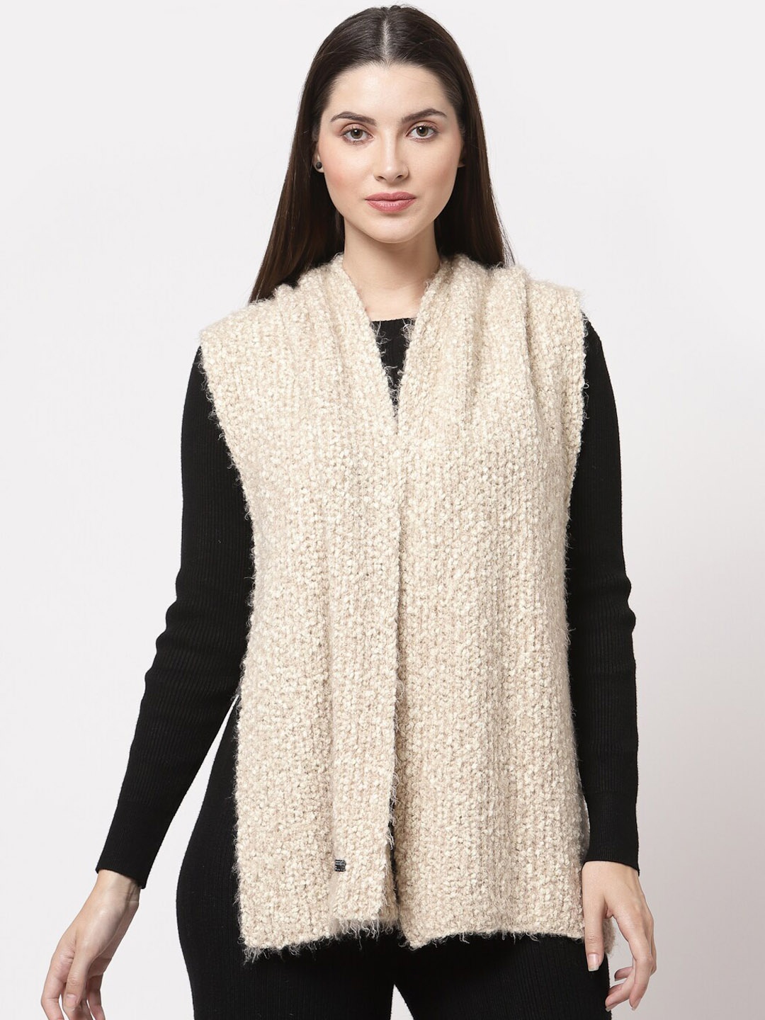 

513 Women Camel Brown Self-Design Knitted Mufflers