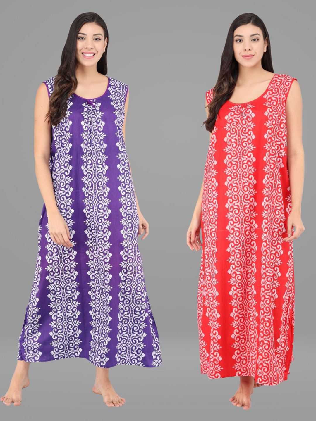 

Shararat Pack of 2 Red Printed Pure Cotton Maxi Nightdress