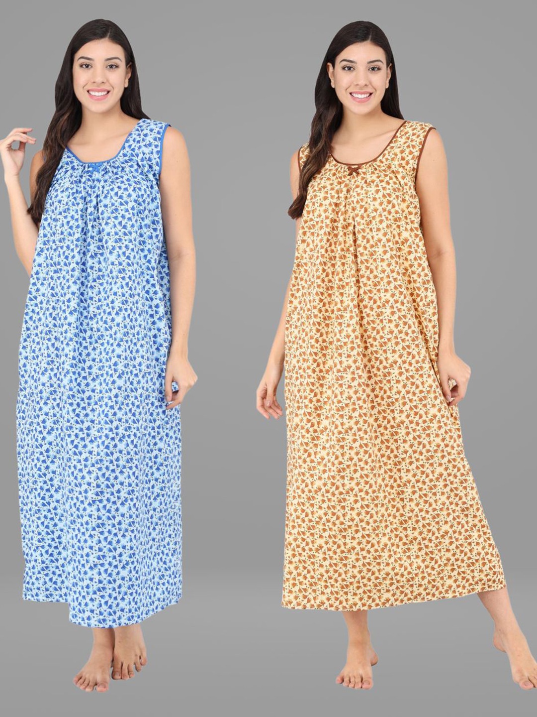 

Shararat Pack Of 2 Blue Printed Maxi Nightdress