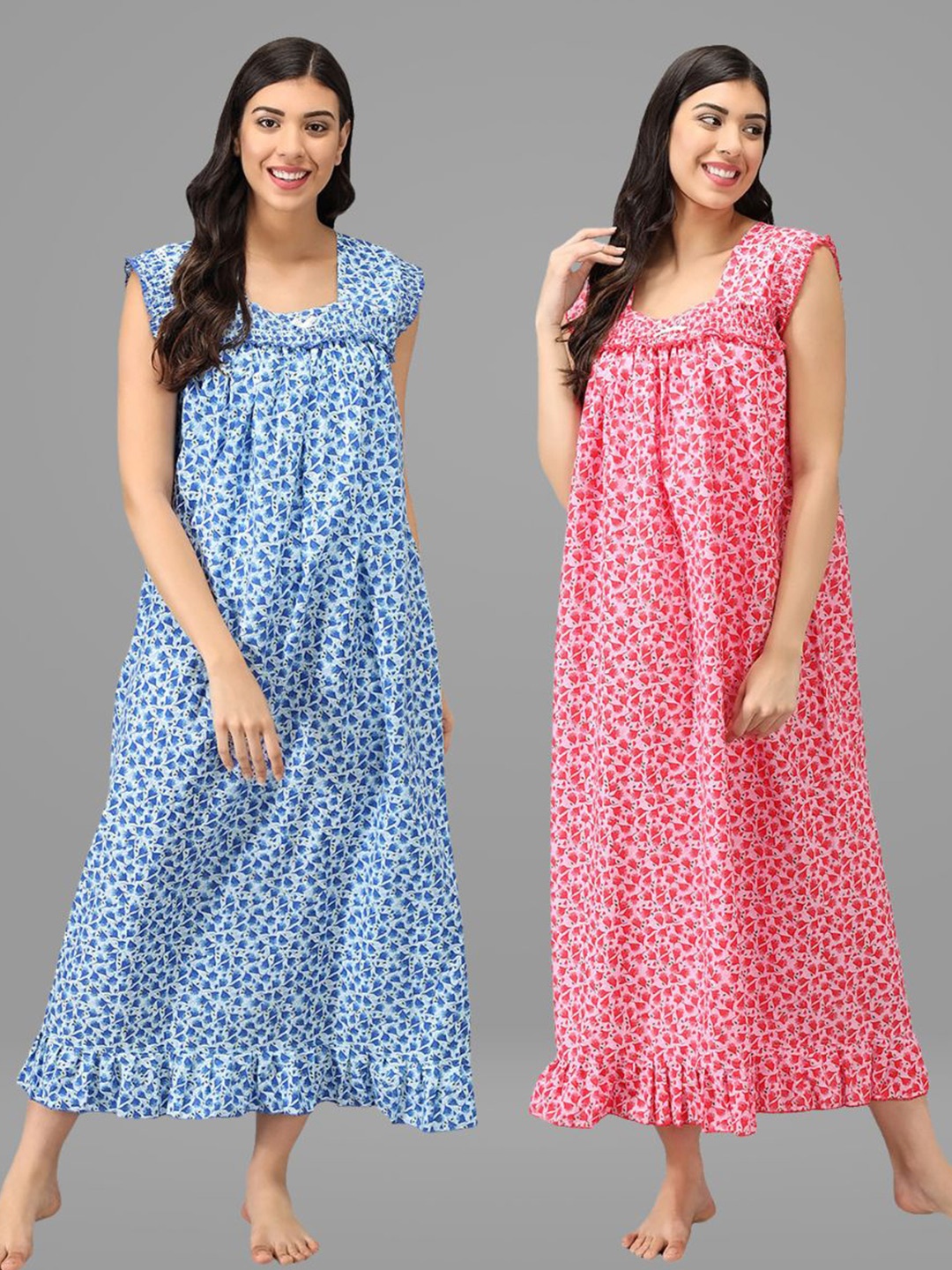 

Shararat Blue Set Of 2 Printed Maxi Nightdress