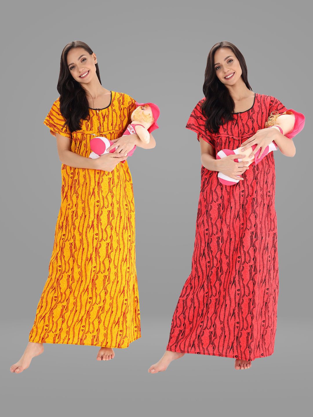 

Shararat Women Pack of 2 Yellow Printed Maxi Nightdress