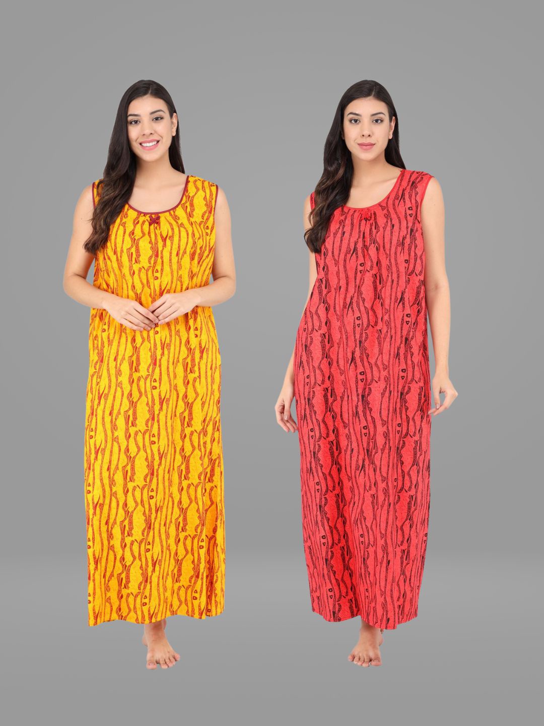 

Shararat Women Pack of 2 Yellow & Red Printed Maxi Nighty