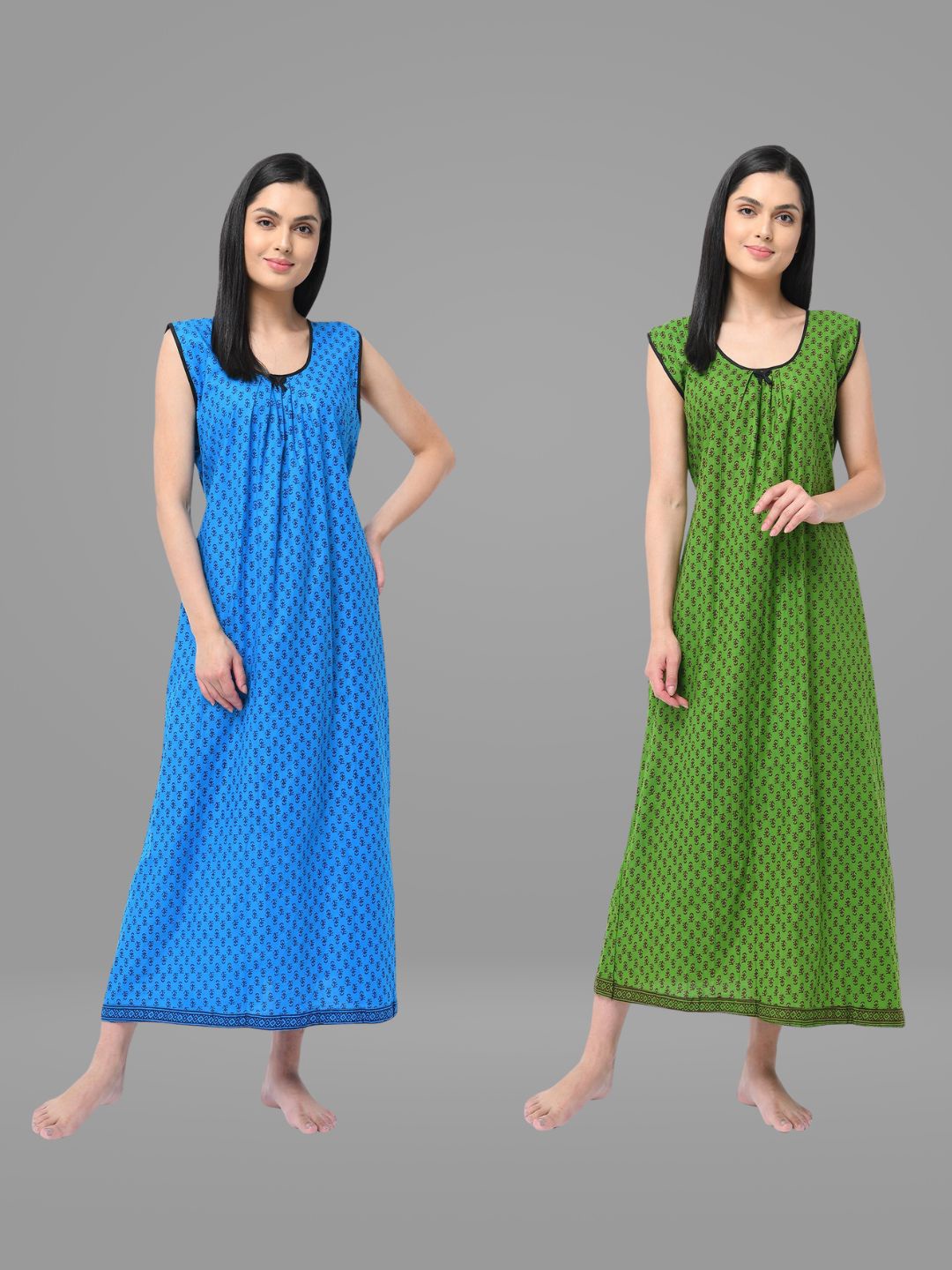 

Shararat Blue and Green Pack Of 2 Printed Maxi Nightdress