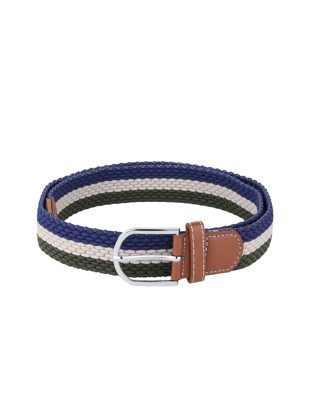 

SAMTROH Unisex Olive & White Striped Belt