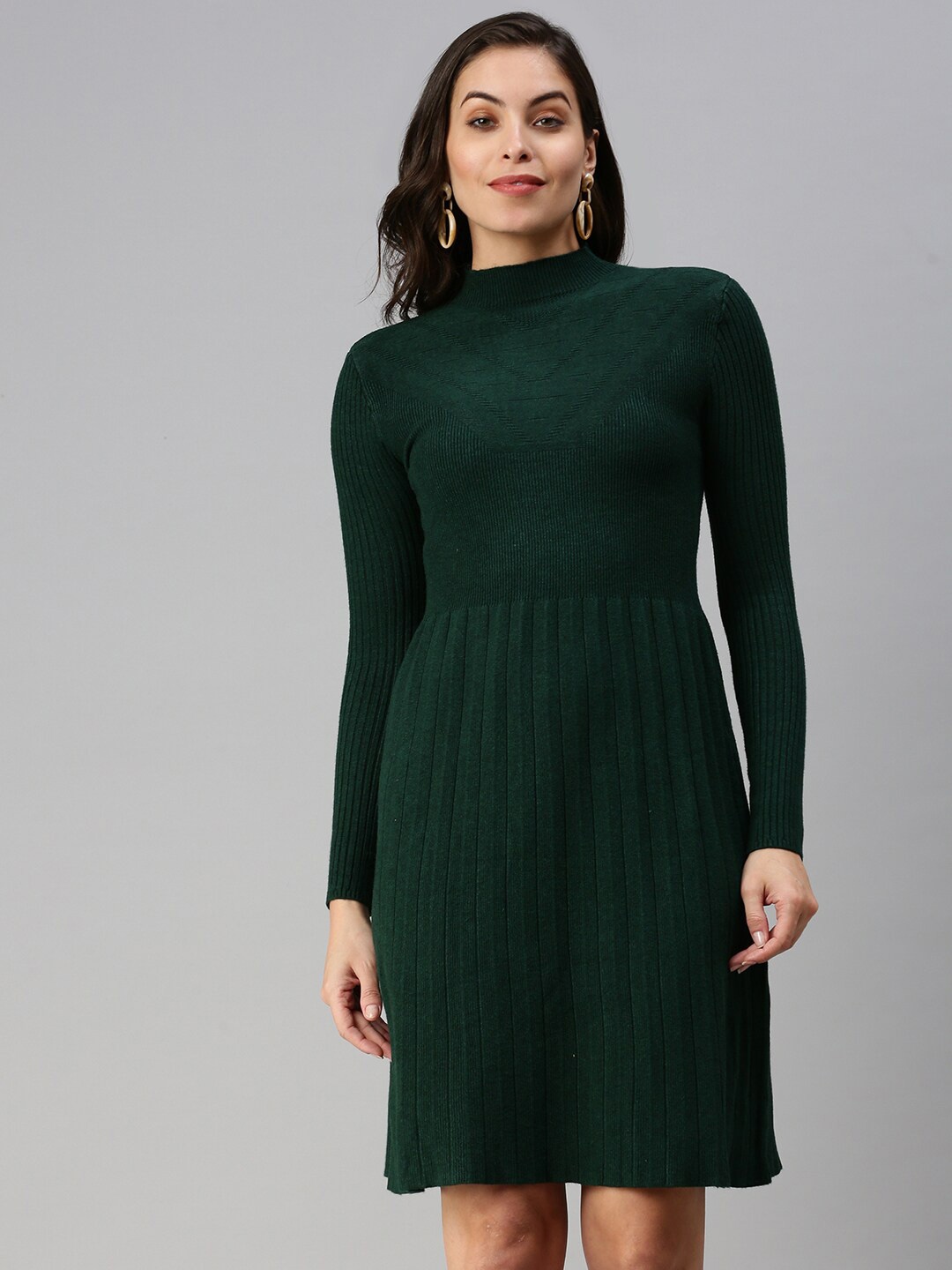 

SHOWOFF Green Striped Cotton Sheath Dress