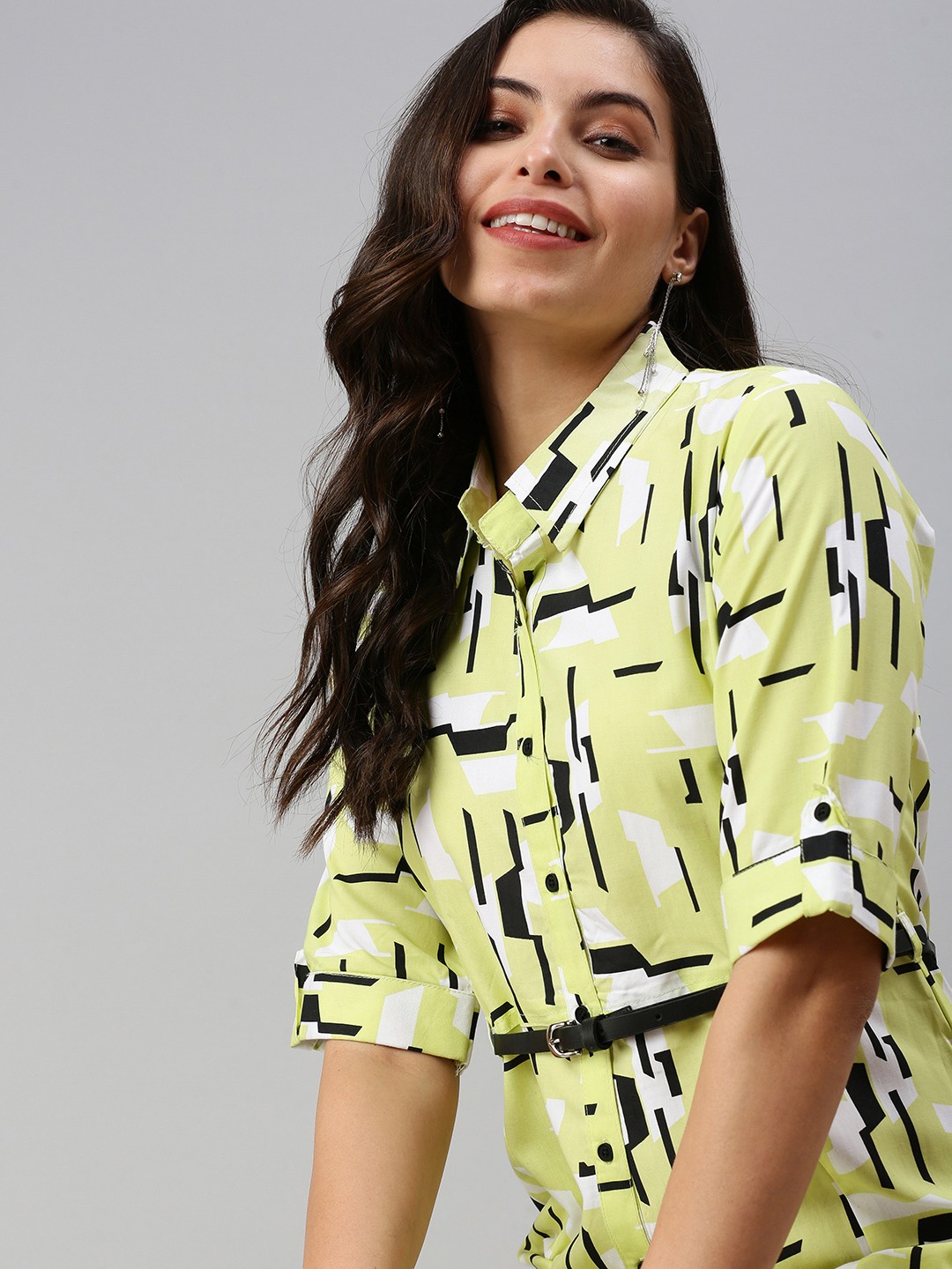 

SHOWOFF Fluorescent Green Shirt Mini Dress