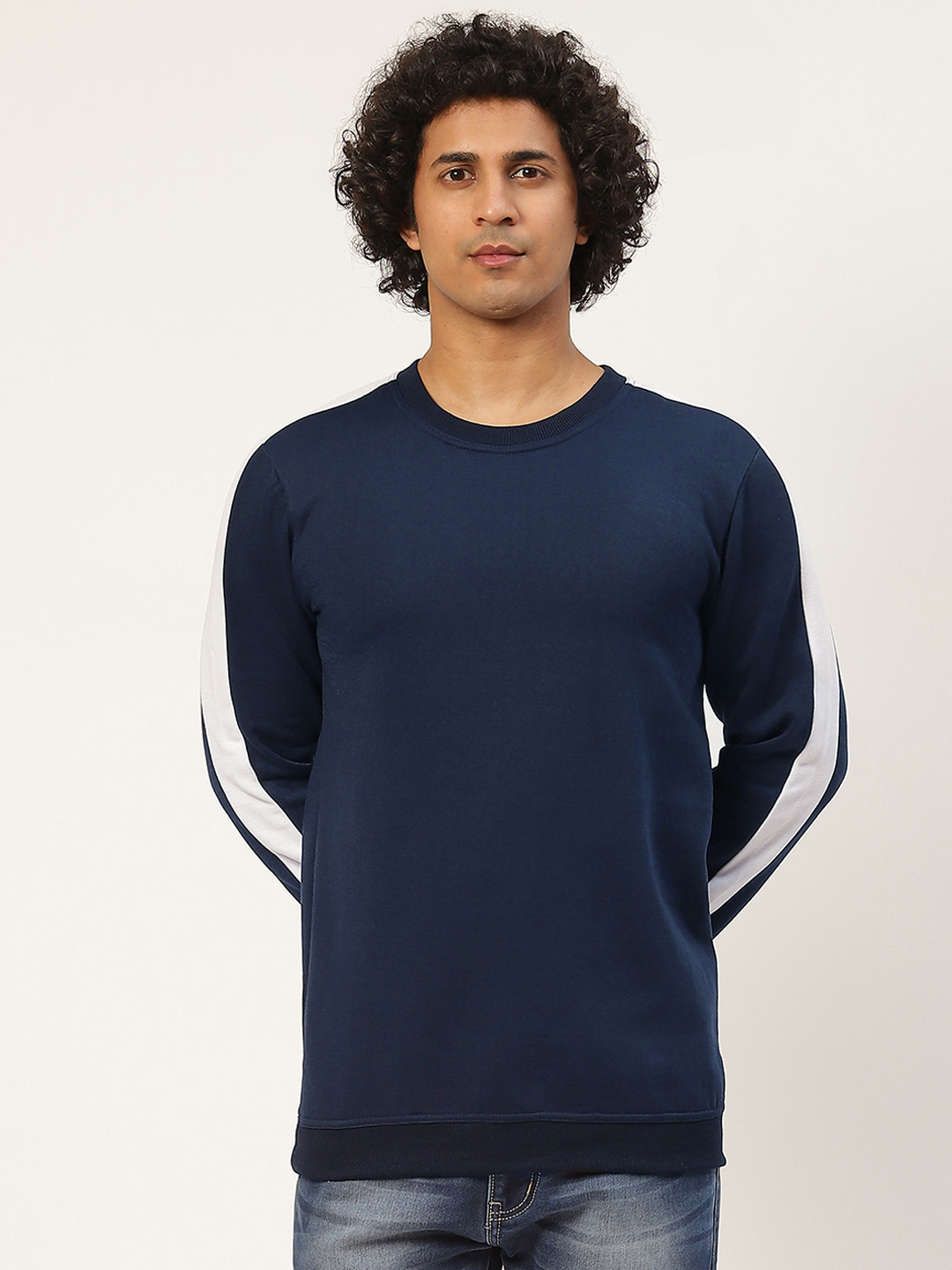 

Kushi Flyer Men Navy Blue Sweatshirt With Panel Detail on Sleeves