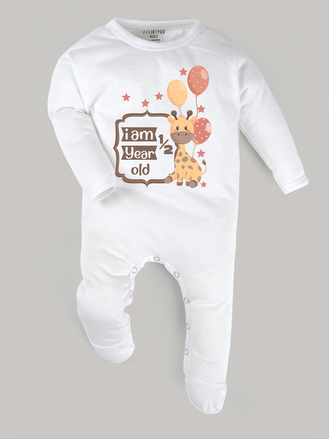 

FFLIRTYGO Infant Kids White Printed Cotton Sleepsuit