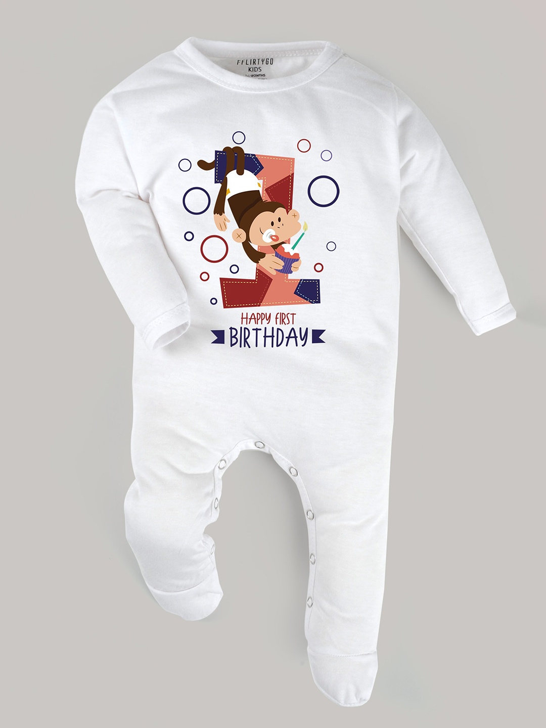 

FFLIRTYGO Kids White & Brown Printed Cotton Sleepsuit