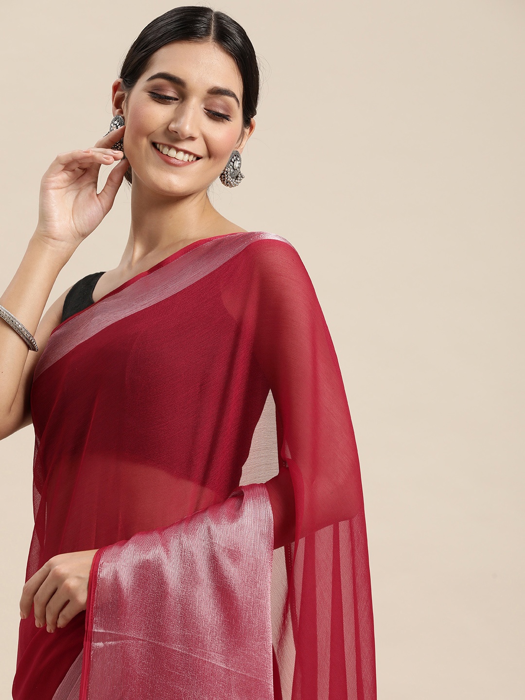 

Pothys Red Pure Chiffon Saree