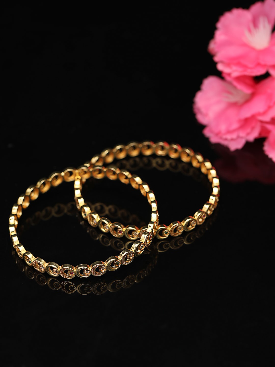 

Jazz and Sizzle Women Gold-Plated Stone-Studded Bangles