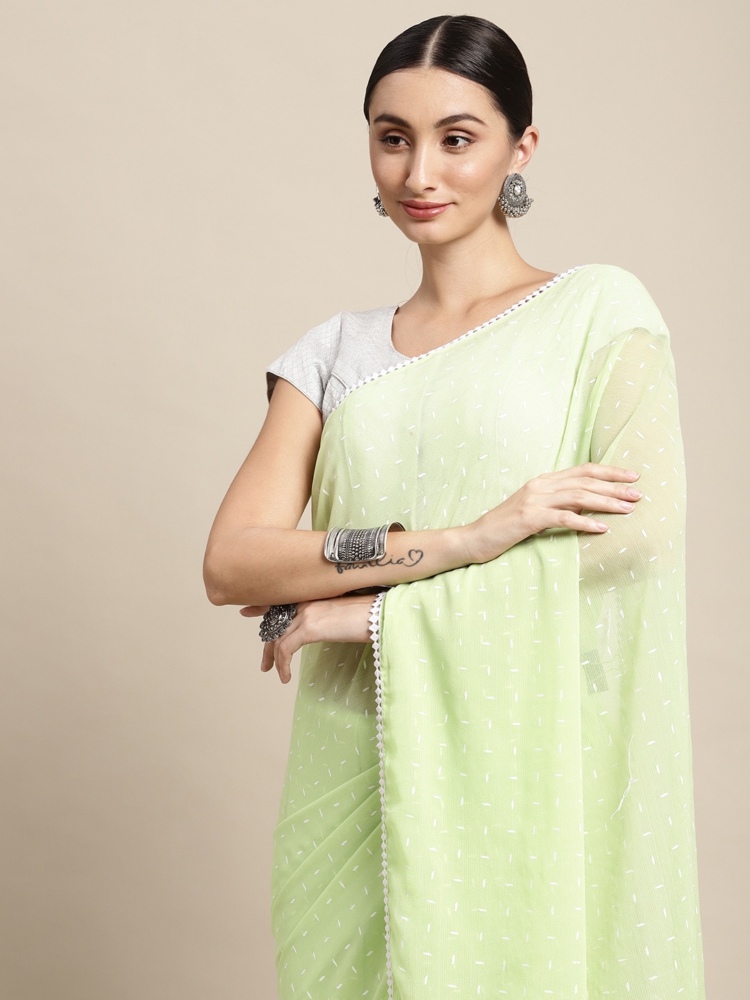 

Pothys Green Pure Chiffon Geometric Print Saree