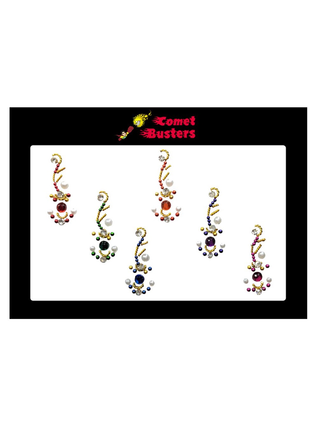

Comet Busters Red & Blue Stone Studded Bindis - 6 Pcs, Navy blue