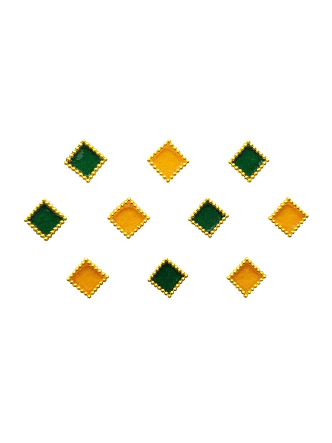 

Comet Busters 10 Pcs Yellow & Green Diamond Shaped Beaded Bindi