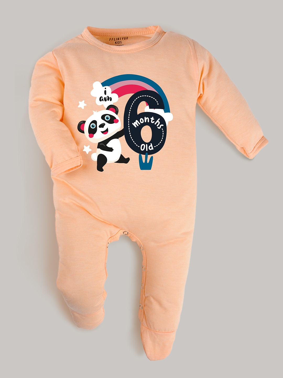 

FFLIRTYGO Infant Kids Peach-Colored & Black Printed Sleepsuit