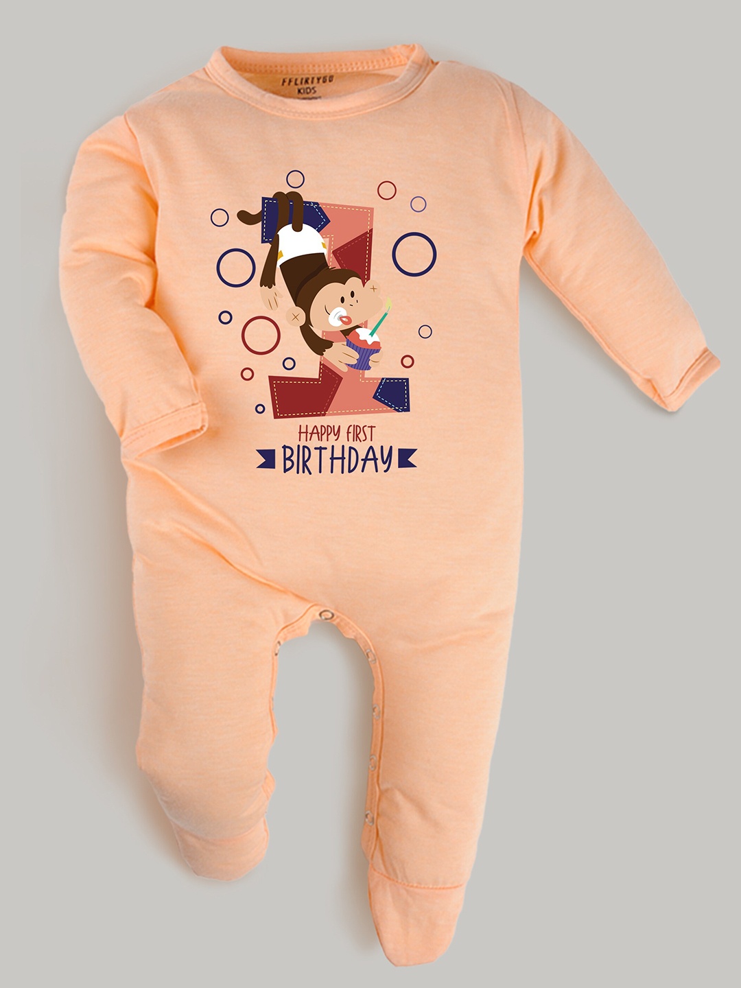 

FFLIRTYGO Kids Peach-Colored & Brown Printed Sleepsuit