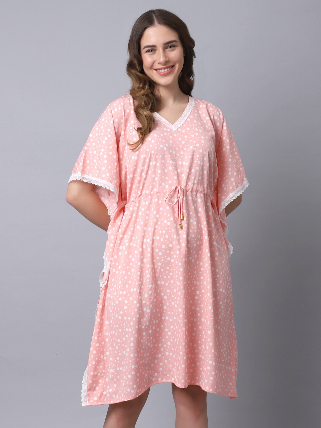 

EROTISSCH Peach-Coloured Printed Kaftan Nightdress
