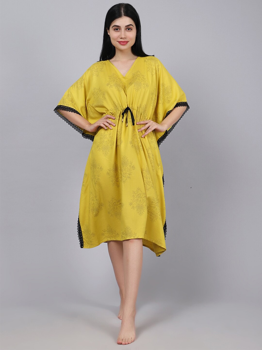 

EROTISSCH Yellow Printed Kaftan Nightdress