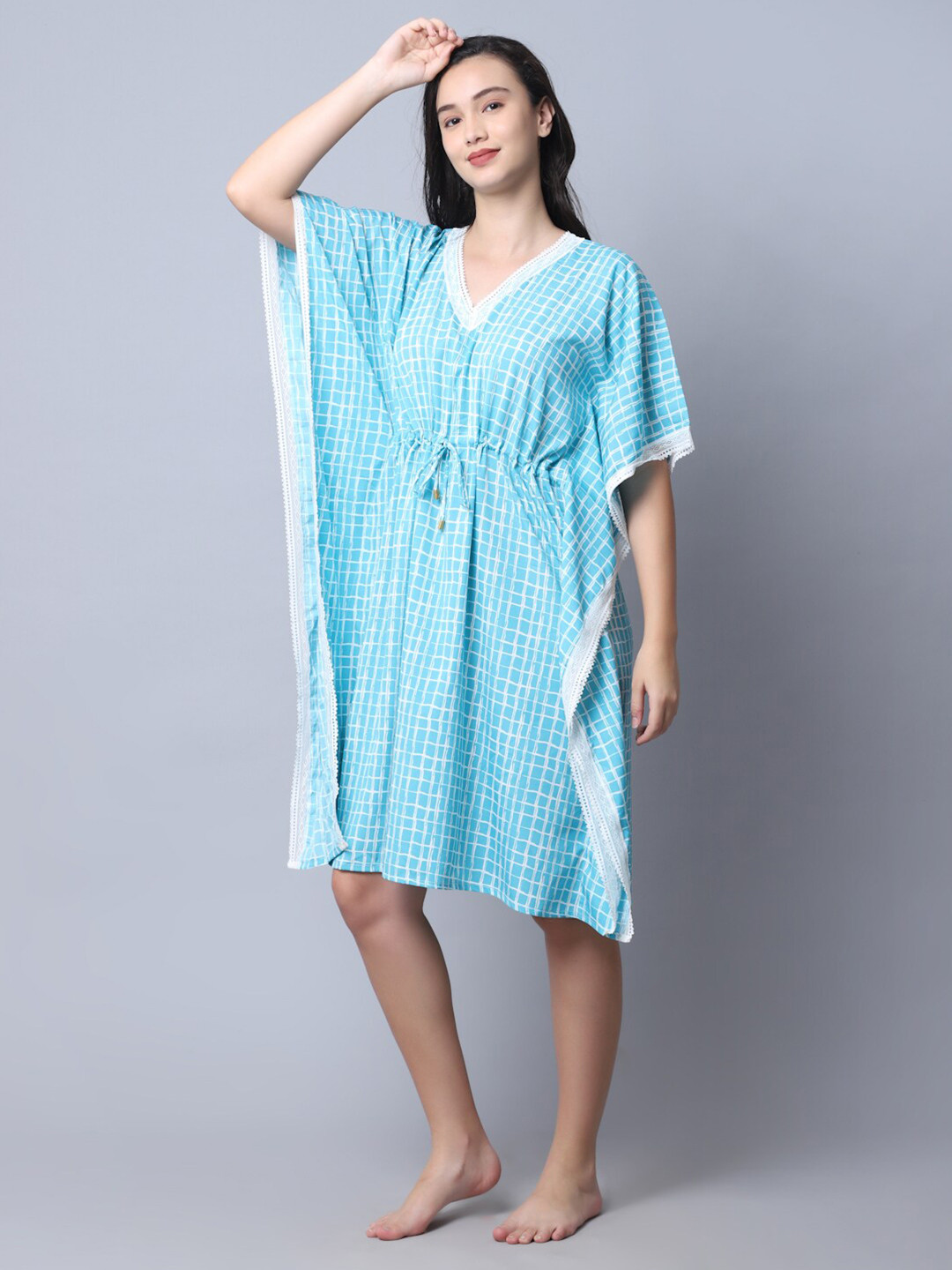 

EROTISSCH Blue Printed Maxi Kaftan Nightdress