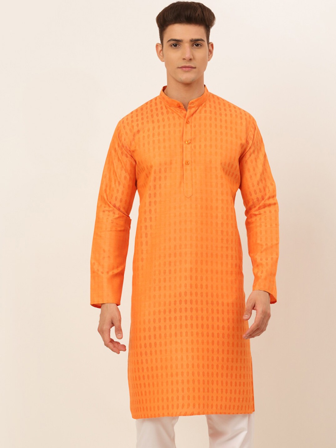 

Jompers Men Orange Woven Design Kurta