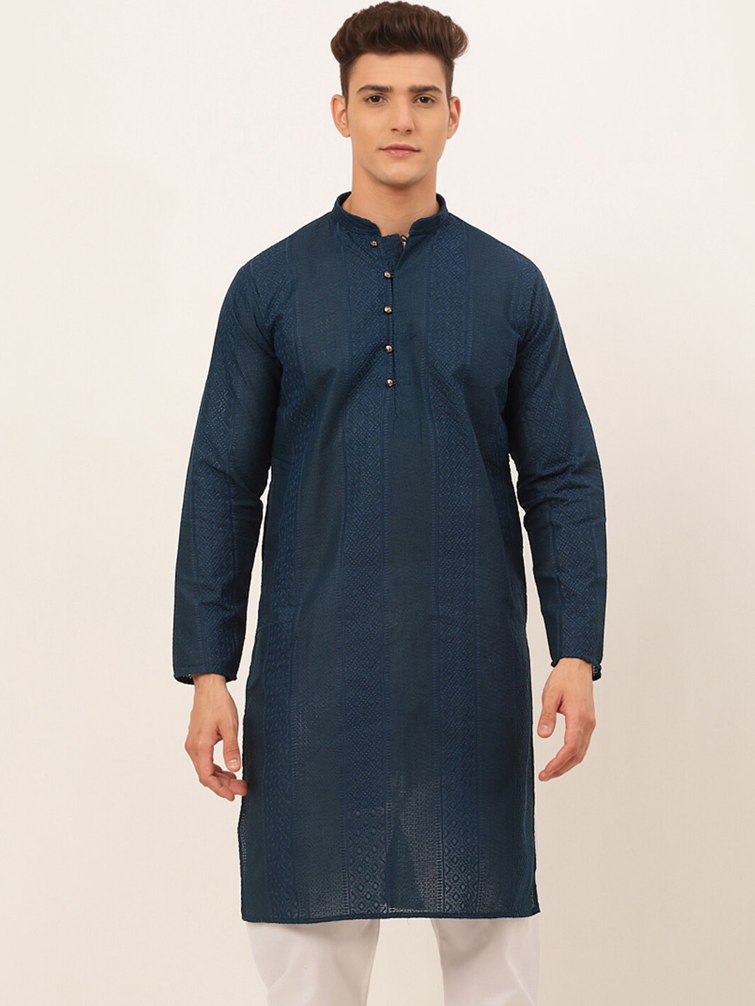 

Jompers Men Teal Blue Dupion Silk Kurta