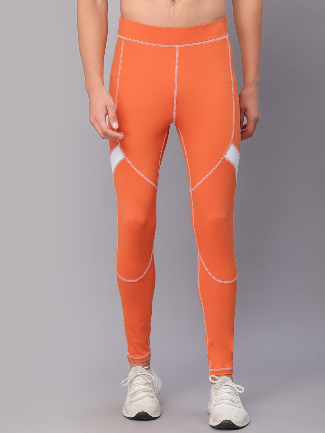 

JUMP USA Men Orange & White Rapid Dry-Fit Antimicrobial Running Tights