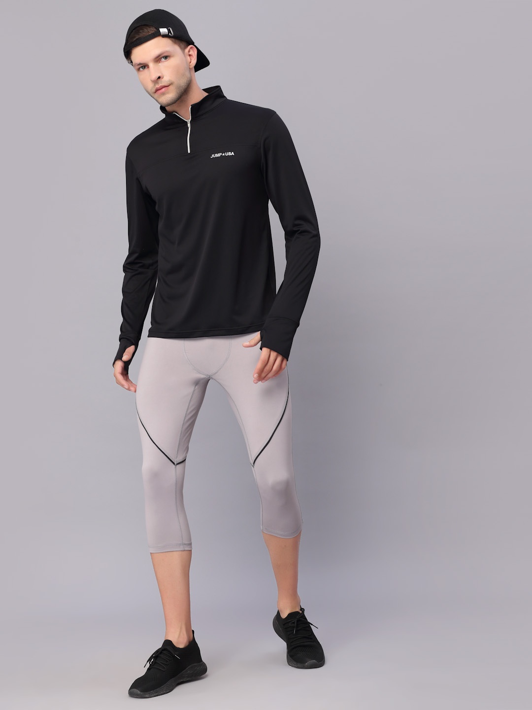 

JUMP USA Men Grey Rapid Dry-Fit Antimicrobial Short Running Tights