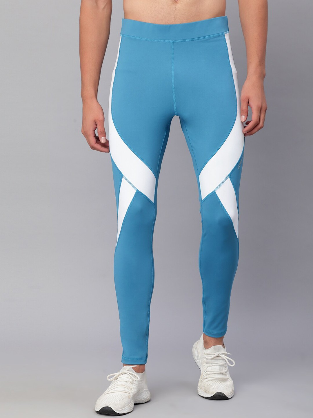 

JUMP USA Men Teal & White Rapid Dry-Fit Antimicrobial Running Tights