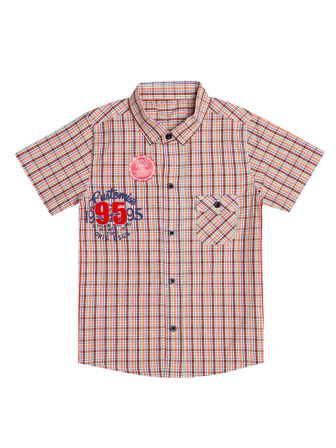 

Bodycare Kids Boys Peach-Coloured Checked Casual Cotton Shirt