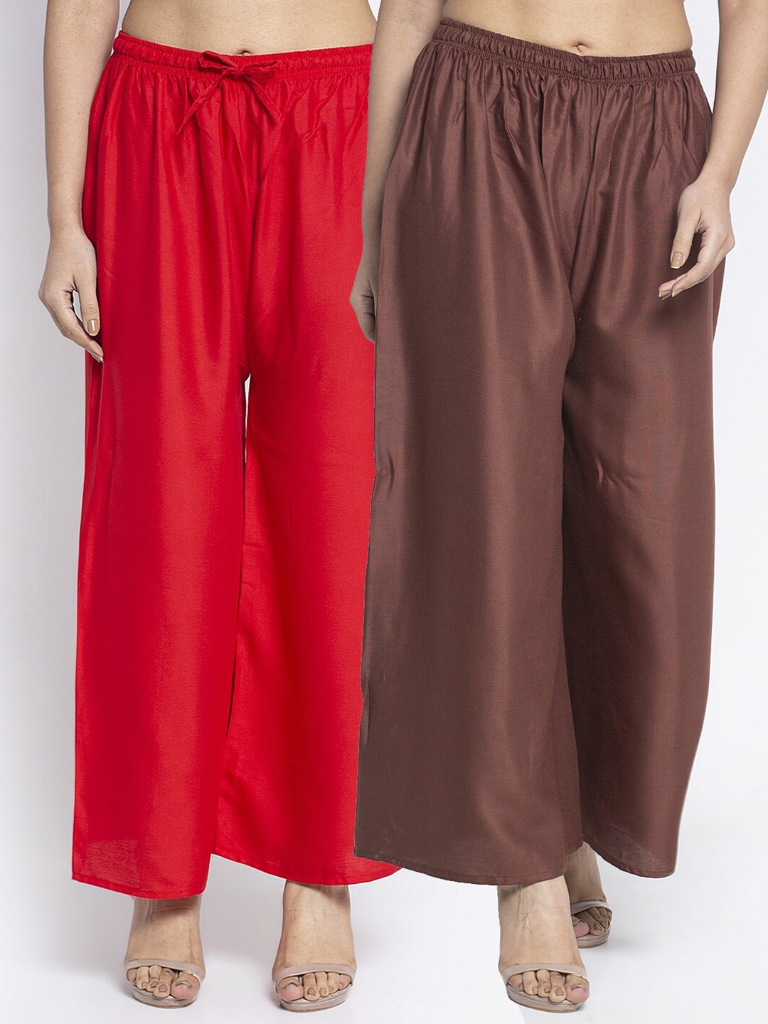 

GRACIT Women Pack Of 2 Red And Brown Solid Palazzos