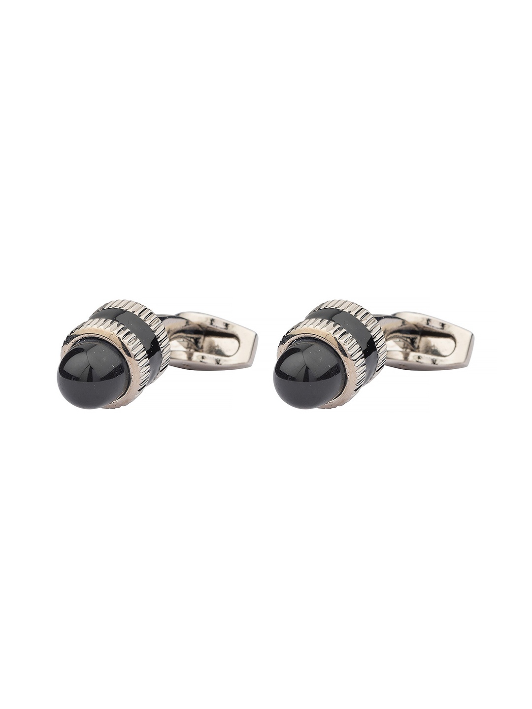 

The Tie Hub Silver-Toned & Black Geometric Cufflink
