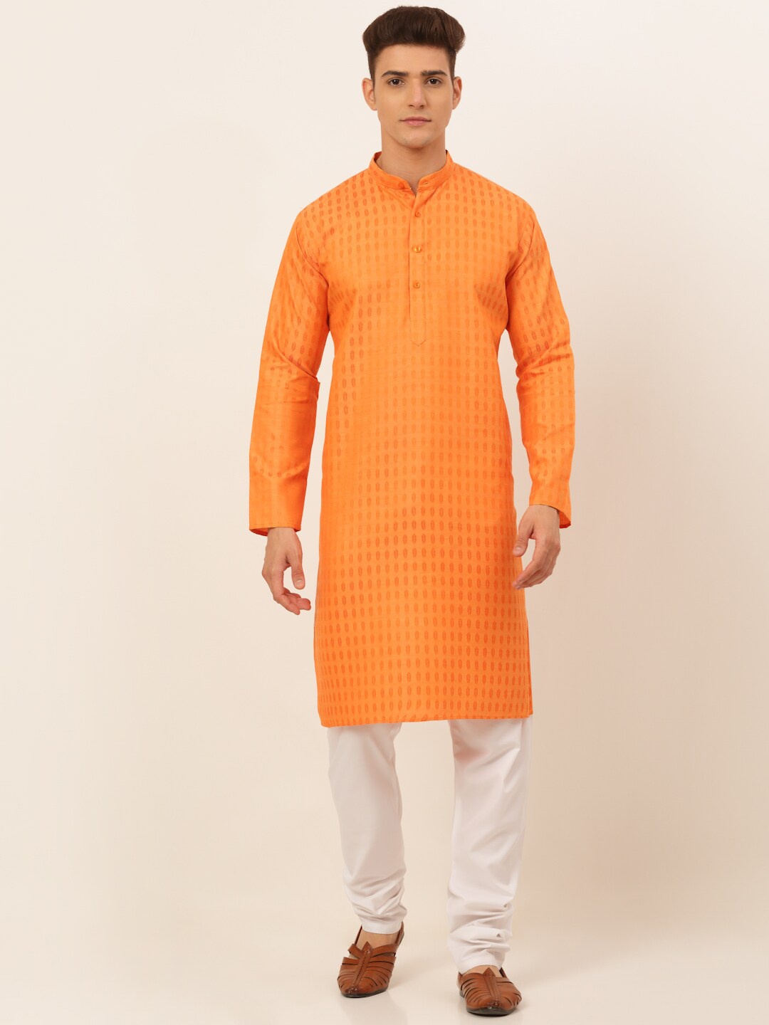 

Jompers Men Orange Woven Design Kurta with Pyjamas