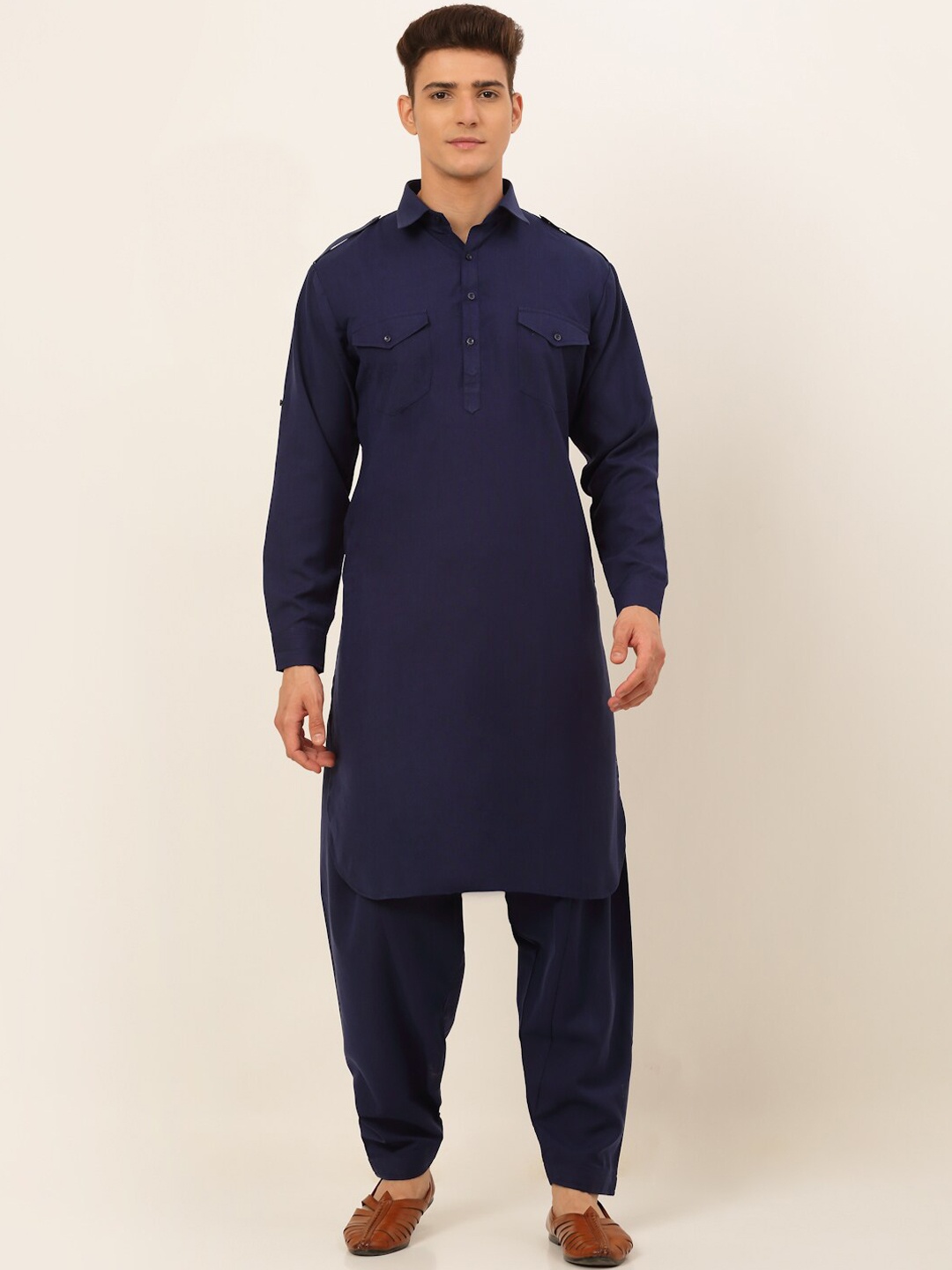 

Jompers Men Navy Blue Pure Cotton Kurta with Salwar
