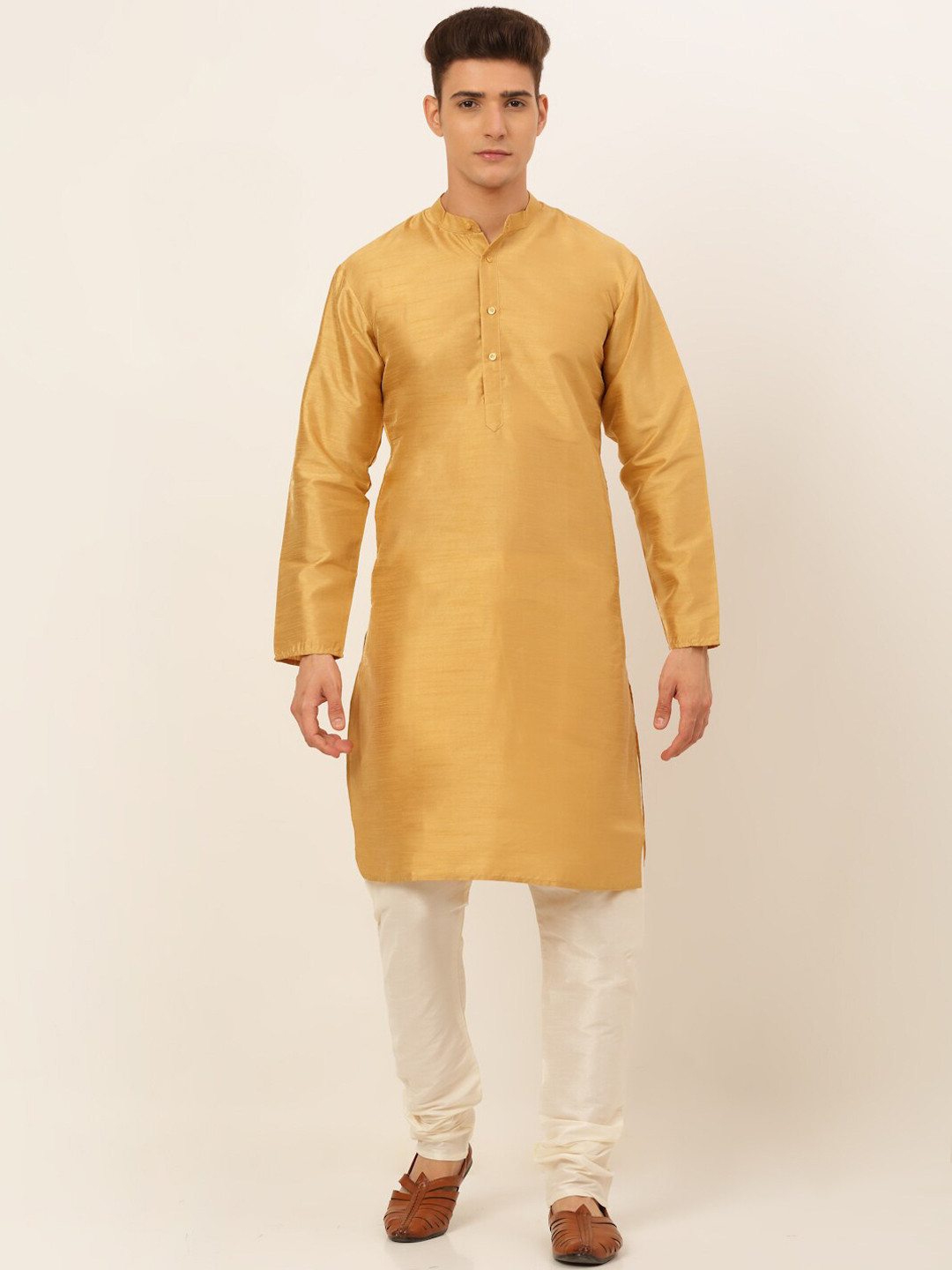 

Jompers Men Gold-Toned Dupion Silk Kurta with Churidar
