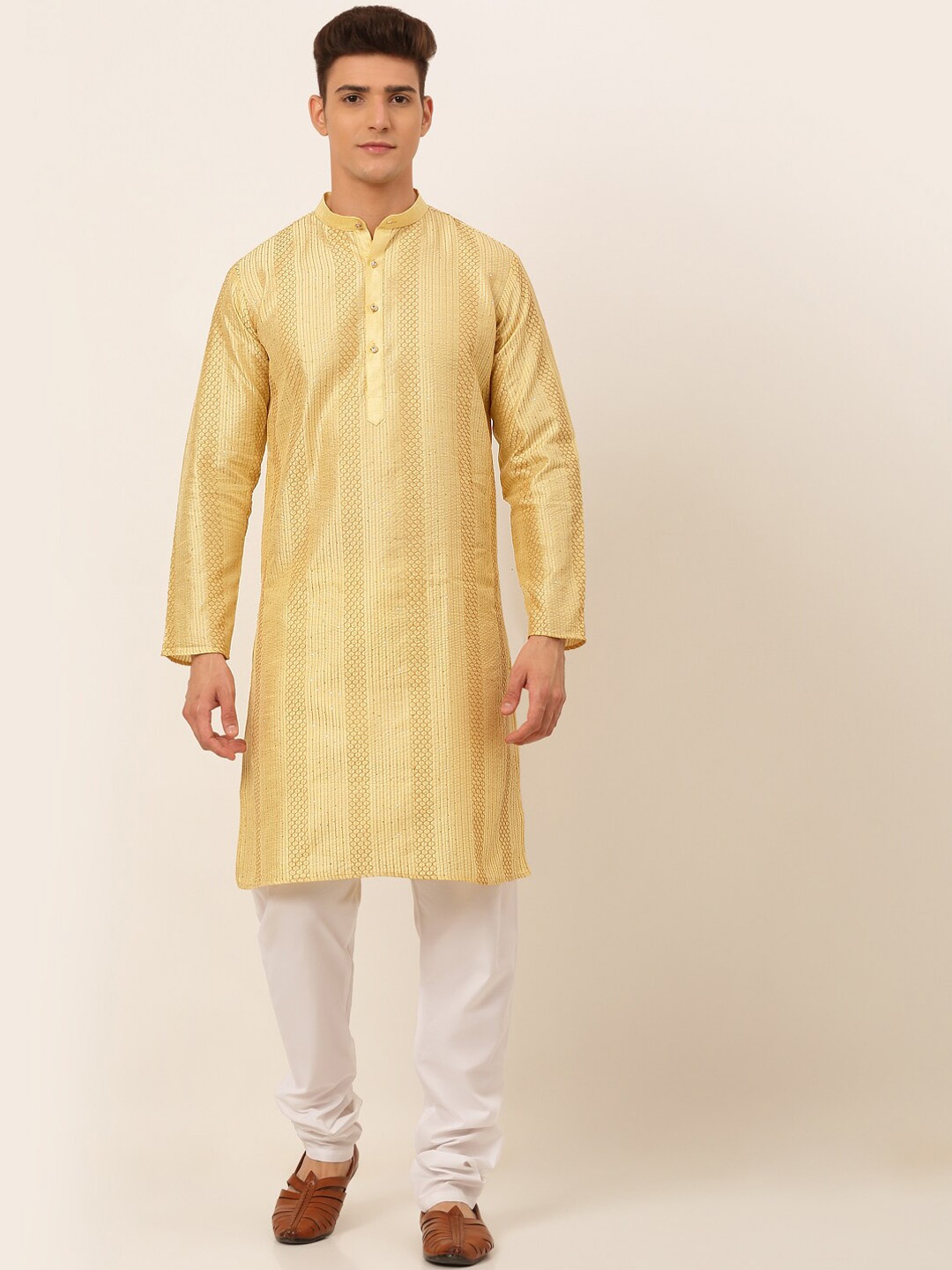 

Jompers Men Gold & White Embroiderd Kurta with Churidar