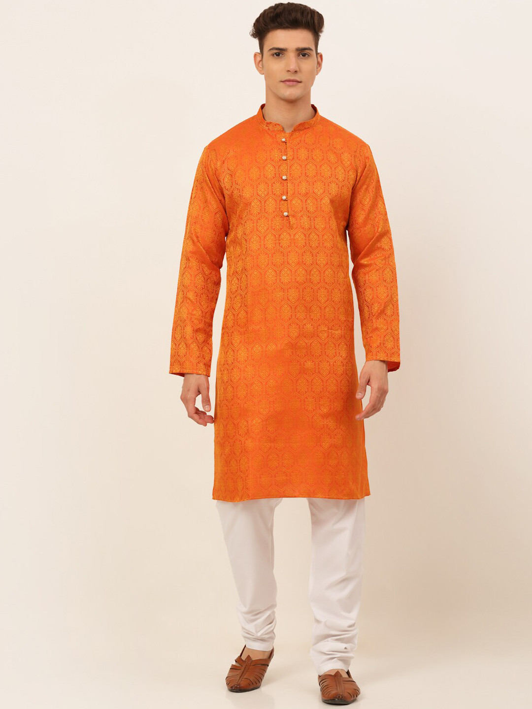 

Jompers Men Orange Kurta with Pyjamas