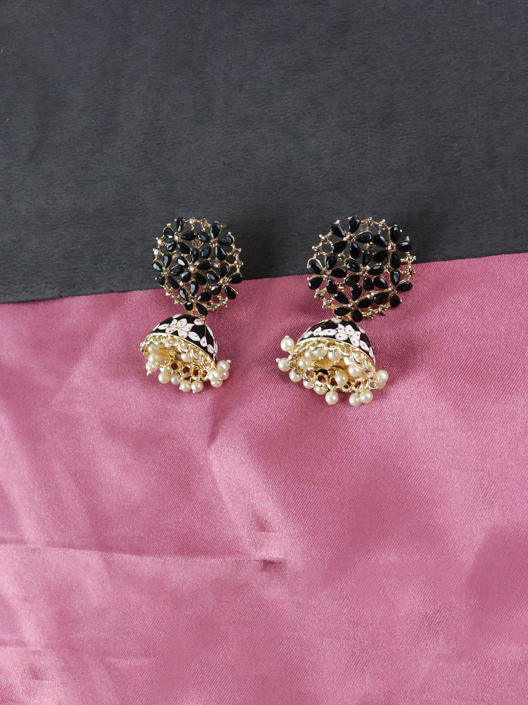 

Krelin Green & Gold-Toned Dome Shaped Jhumkas Earrings