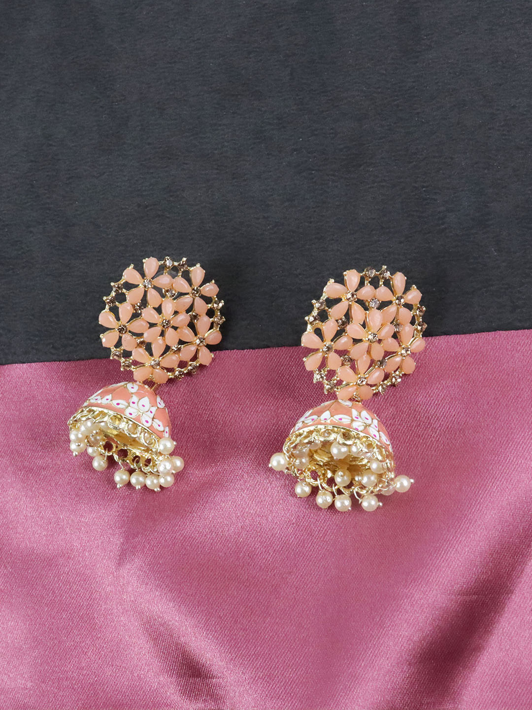 

Krelin Pink Dome Shaped Jhumkas Earrings