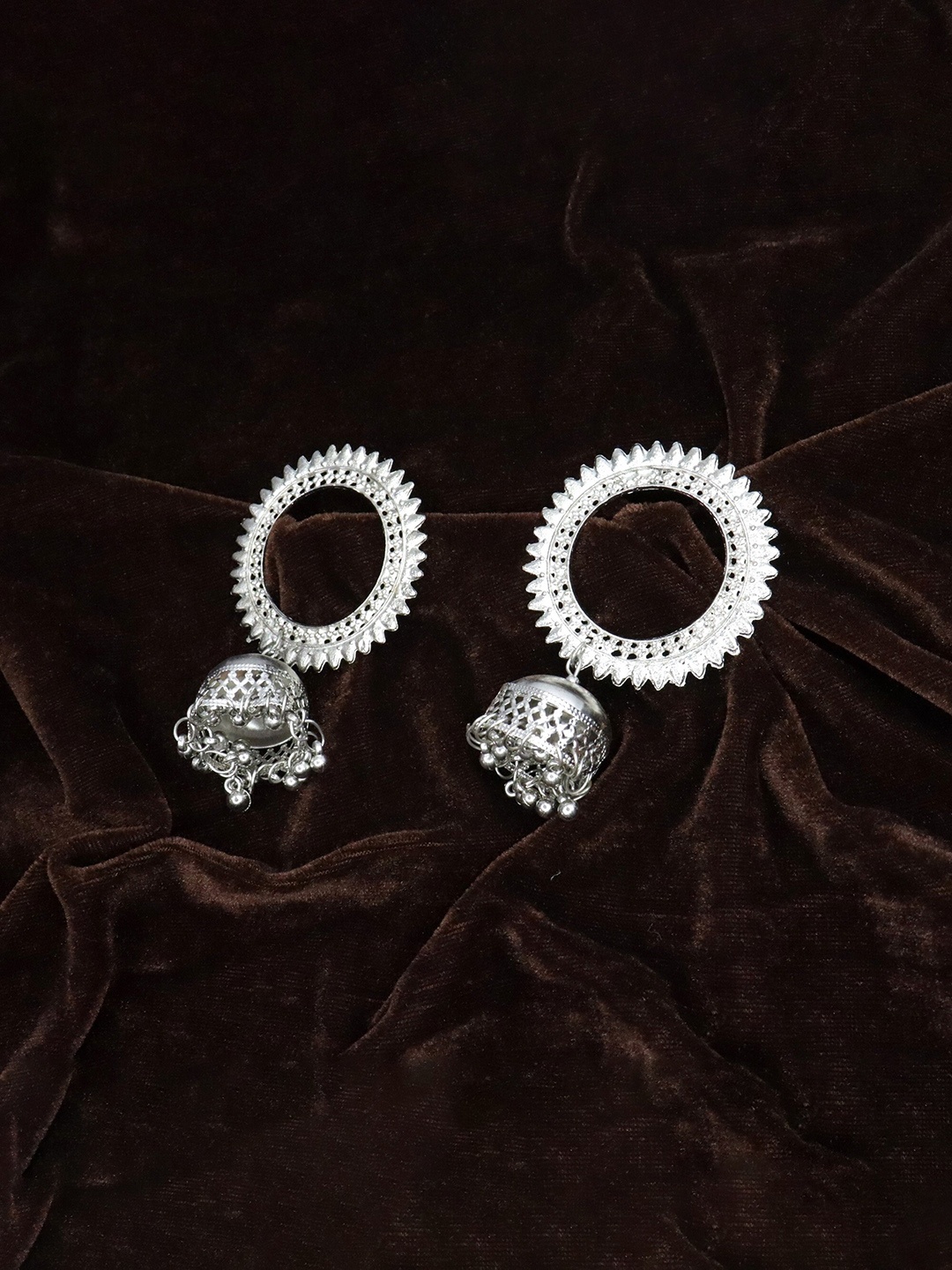 

Ethnic Style Women Silver-Toned Jhumkas Earrings