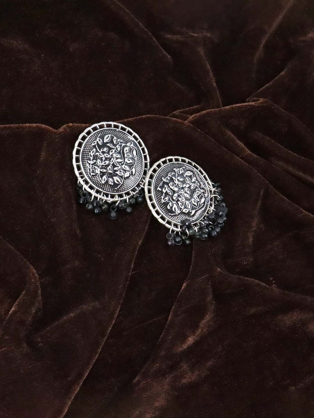 

Krelin German Silver Oxidised Circular Earrings