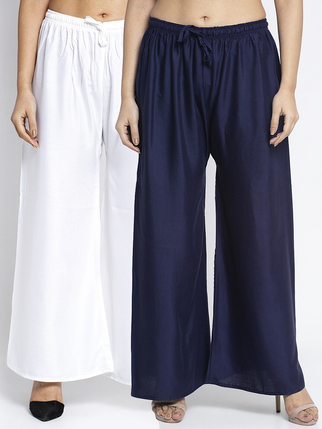 

GRACIT Pack Of 2 Women White & Navy Blue Ethnic Palazzos