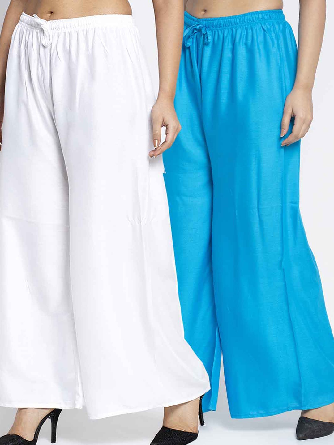 

GRACIT Women Pack of 2 White & Turquoise Blue Ethnic Palazzos