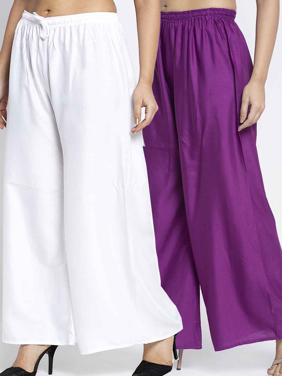 

GRACIT Women Pack of 2 White & Purple Ethnic Palazzos